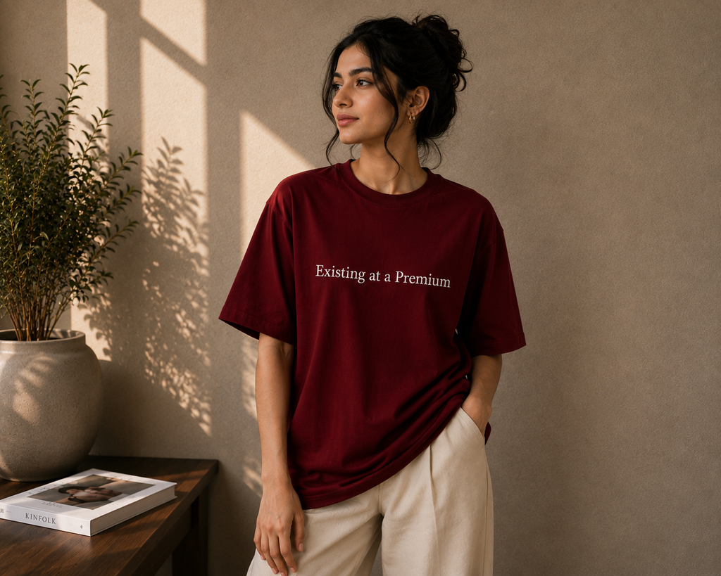 Existing At A Premium | Premium Unisex Oversized Classic Dark T-Shirt