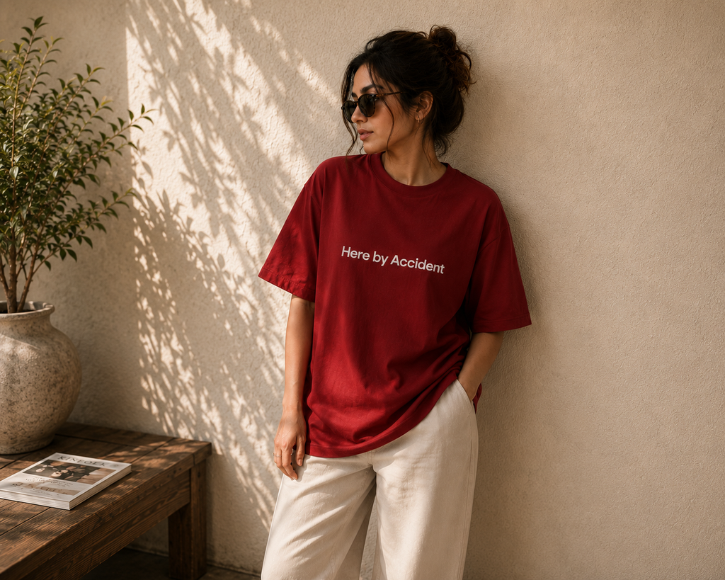 Here By Accident | Premium Unisex Oversized Classic Dark T-Shirt